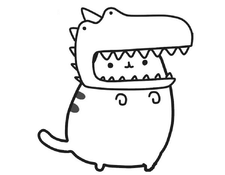 Kolorowanka kot Pusheen przebrany za dinozaura